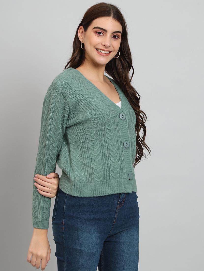 women self design woolen cardigan - 20817789 - Standard Image - 2