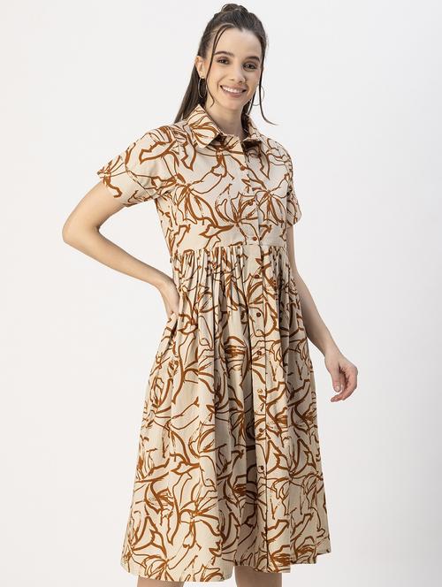 brown printed button detailed dress - 20817891 - Standard Image - 0