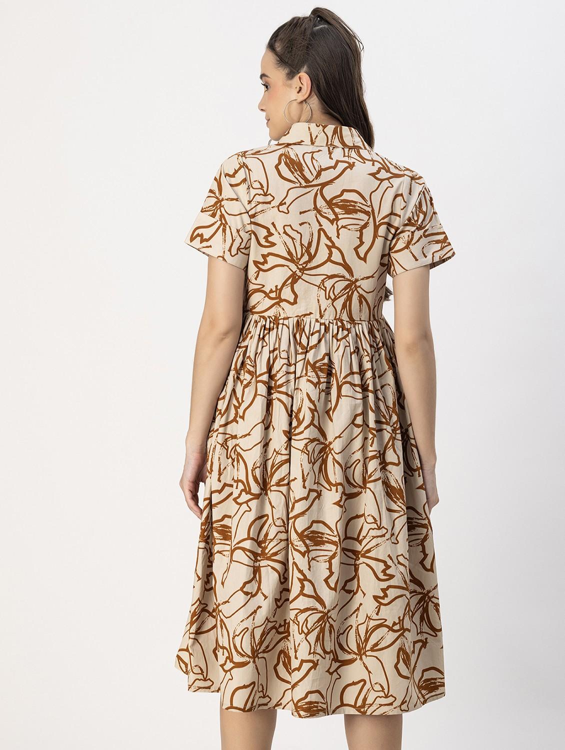 brown printed button detailed dress - 20817891 - Standard Image - 2