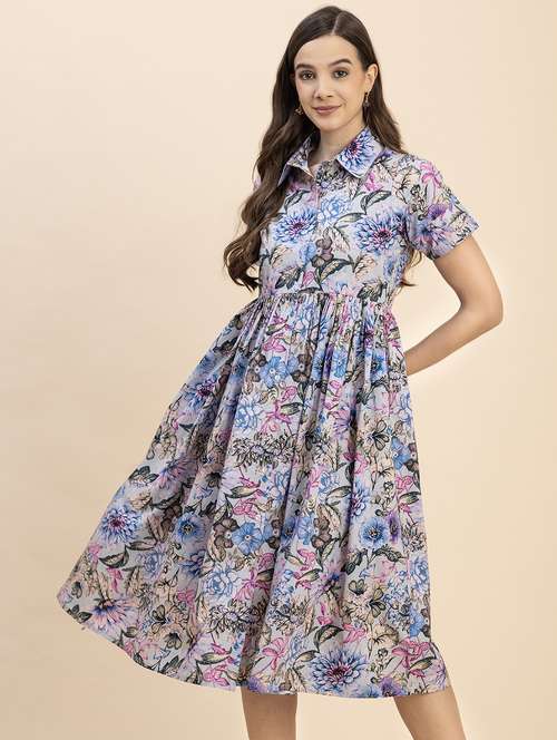 women multicolored printed fit & flare dress - 20817892 - Standard Image - 0