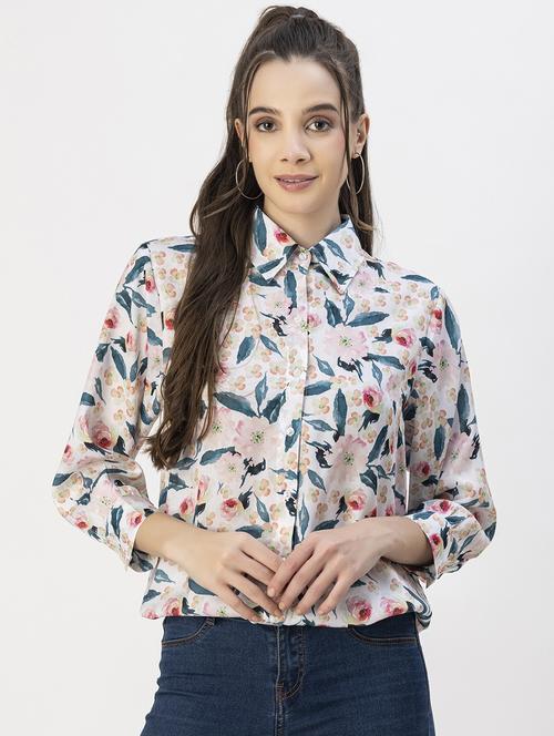 white satin floral shirt - 20817919 - Standard Image - 0