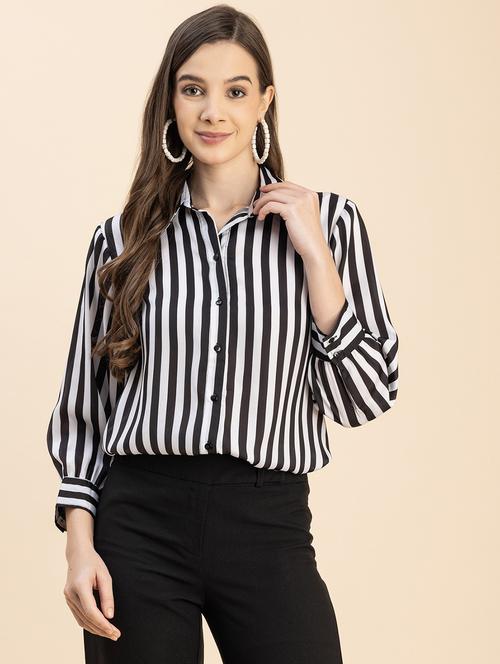 black satin striped shirt - 20817920 - Standard Image - 0