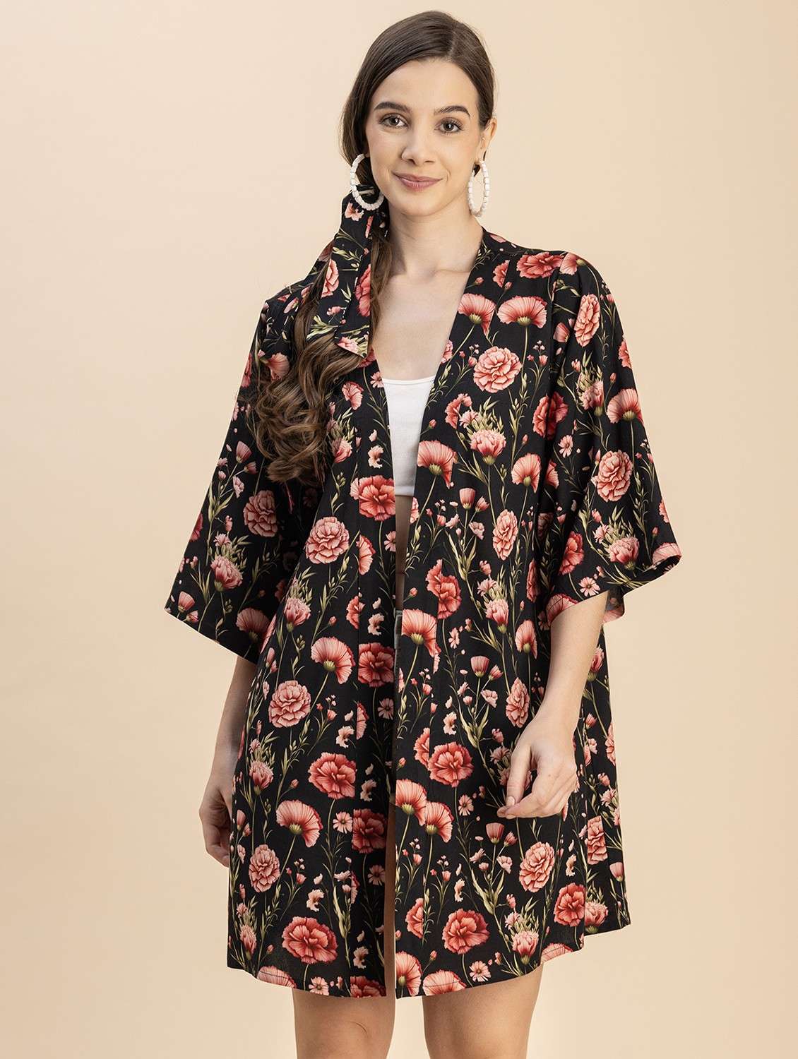 black floral printed detailed shrug