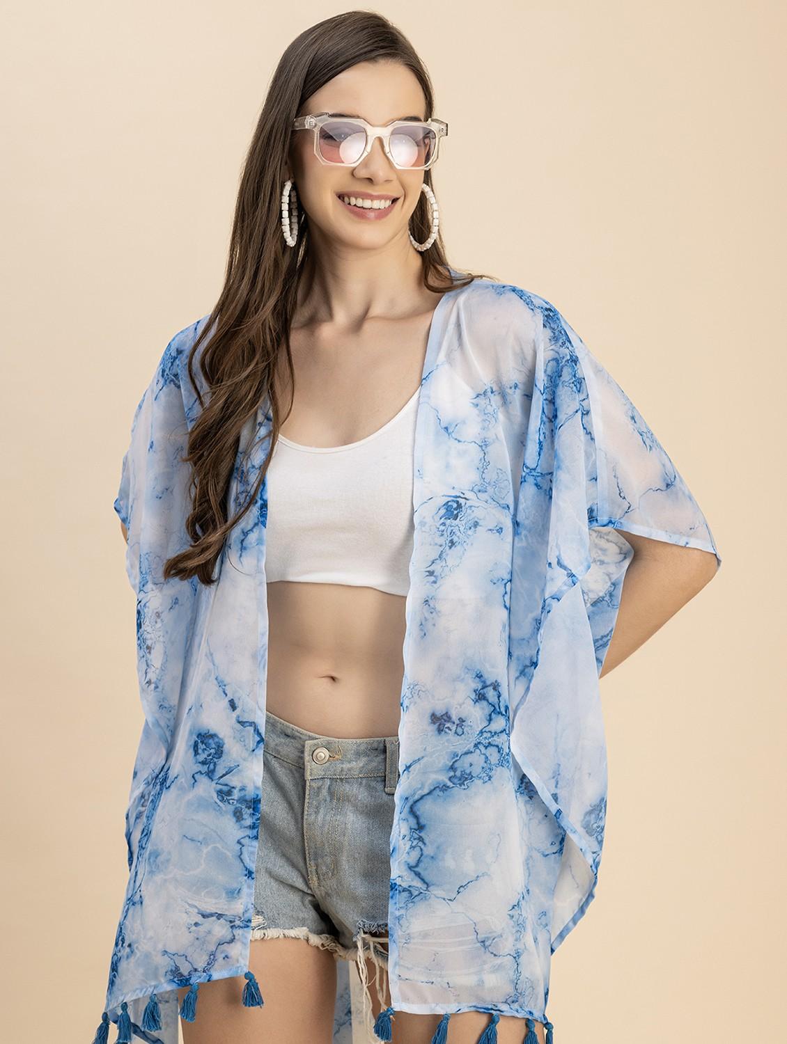 light blue printed detailed kaftan style shrug - 20817931 - Standard Image - 2