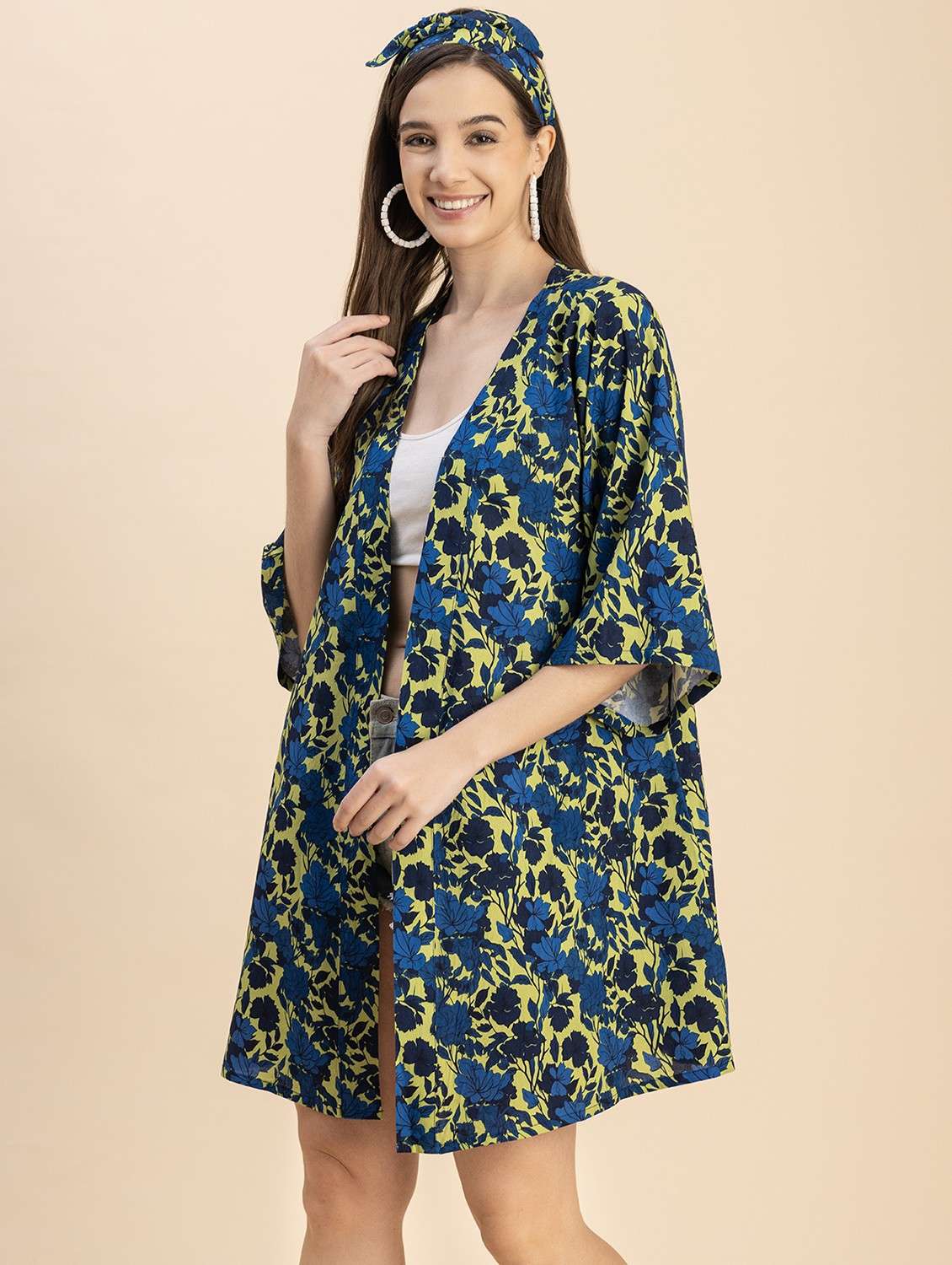 green floral printed detailed regular shrug - 20817965 -  Standard Image - 2