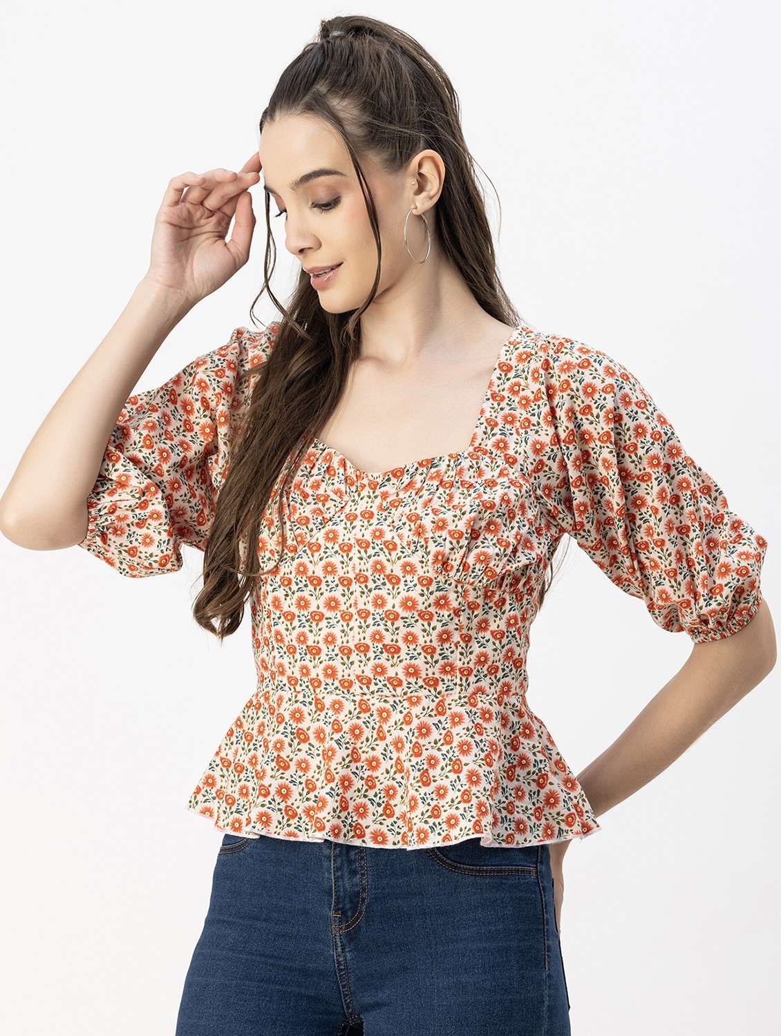 women pink floral printed peplum top - 20817967 -  Standard Image - 2