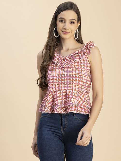 multi coloured printed detailed peplum top - 20817977 -  Standard Image - 0