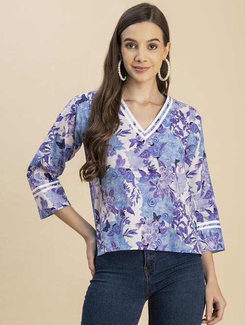light blue printed regular top - 20817981 - Standard Image - 0