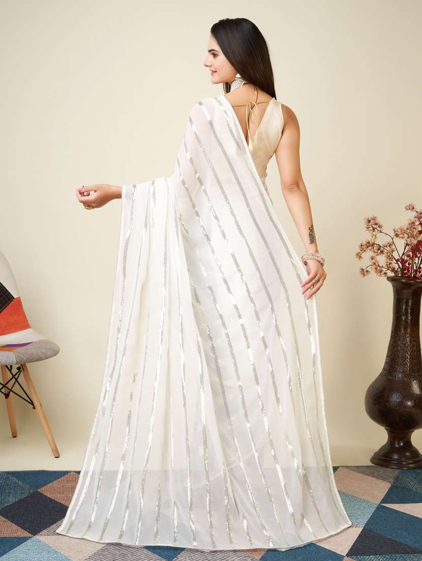 women white sequin work georgette saree - 20819314 - Standard Image - 2