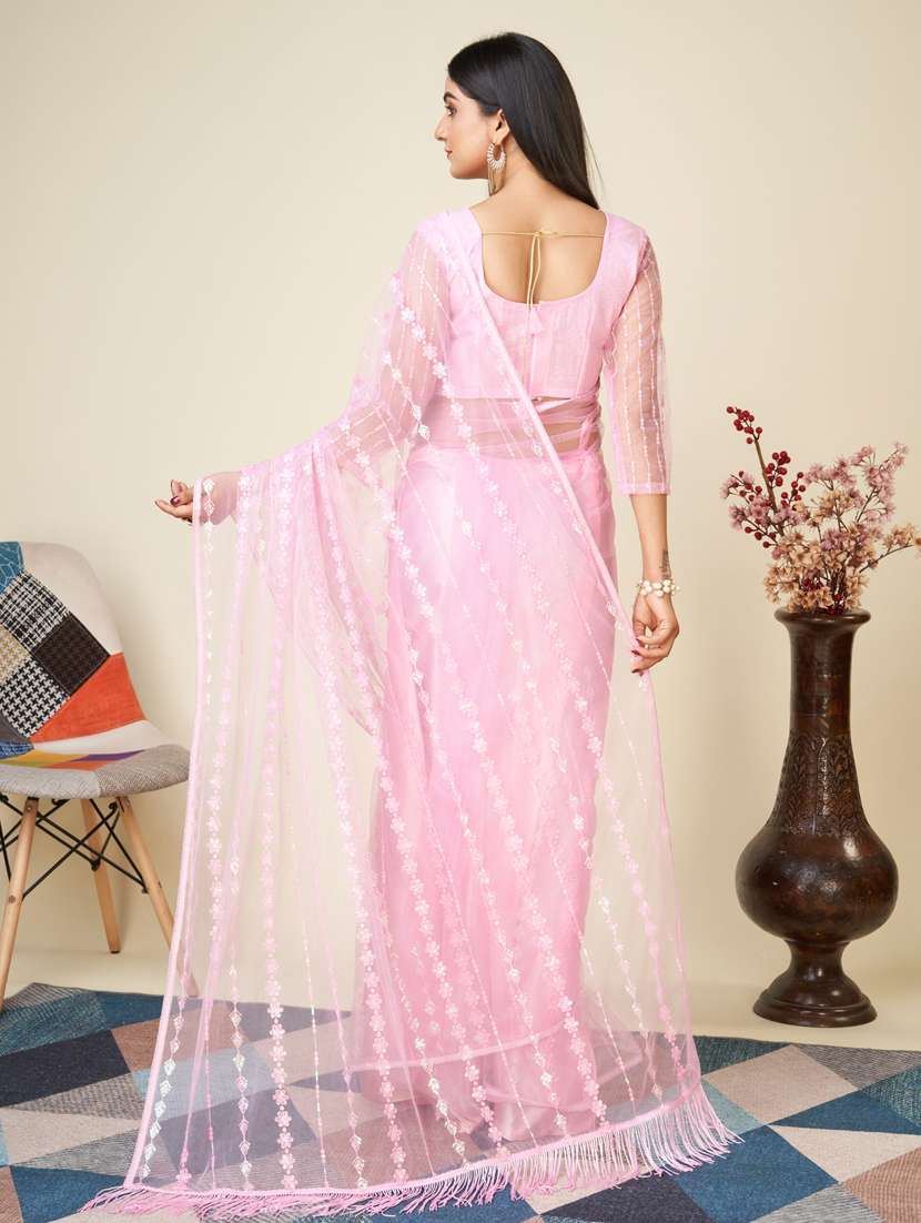 women pink embroidered saree with blouse - 20819321 -  Standard Image - 2