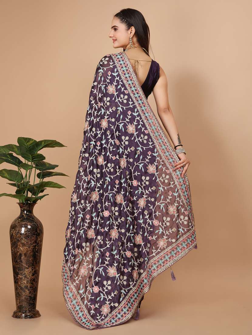 women purple embroidered saree with blouse - 20819348 -  Standard Image - 2