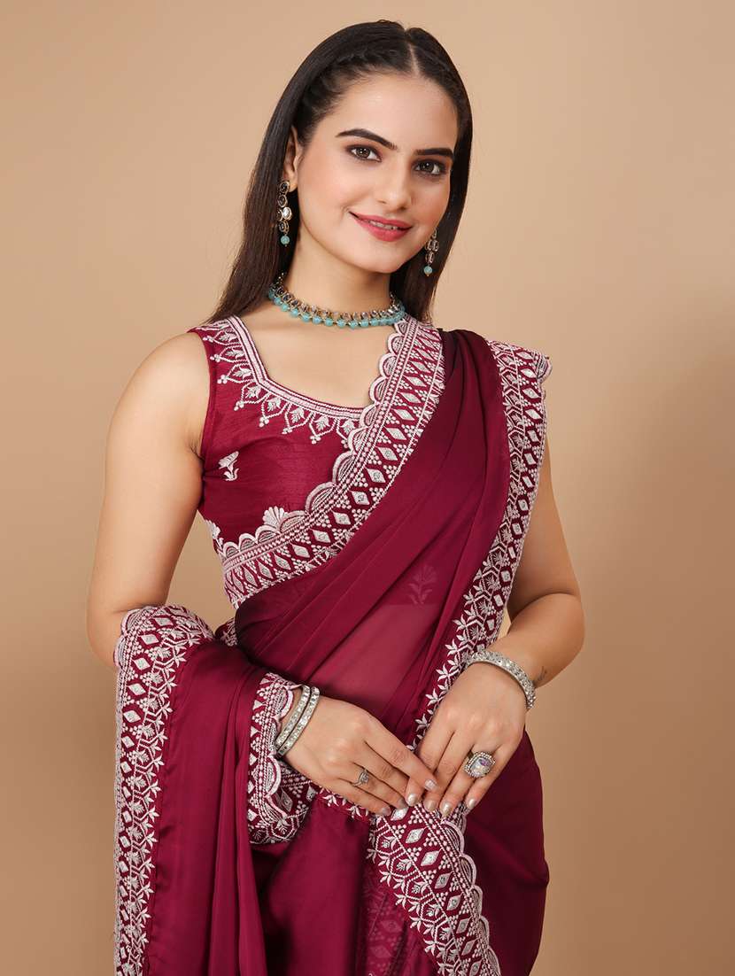 maroon silk bordered saree with blouse - 20819355 -  Standard Image - 2