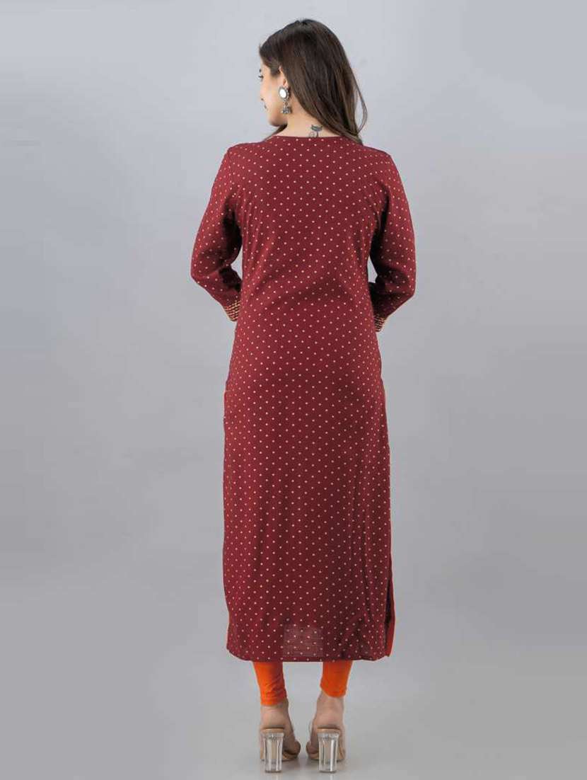 women maroon notch neck straight kurta - 20821101 - Standard Image - 2