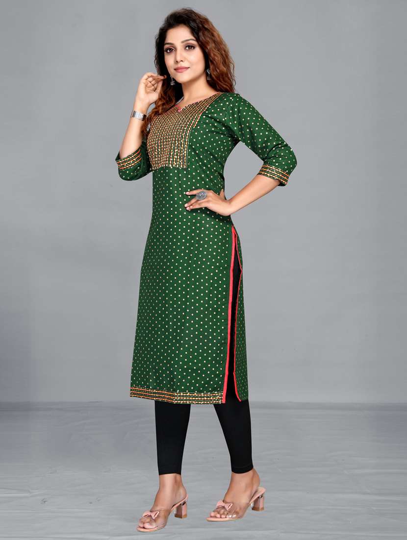 women green notch neck straight kurta - 20821112 -  Standard Image - 2