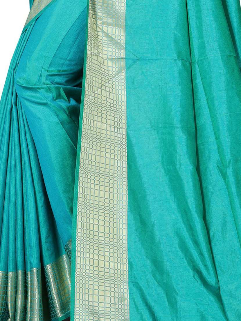 women turquoise solid bordered saree with blouse - 20821872 - Standard Image - 2