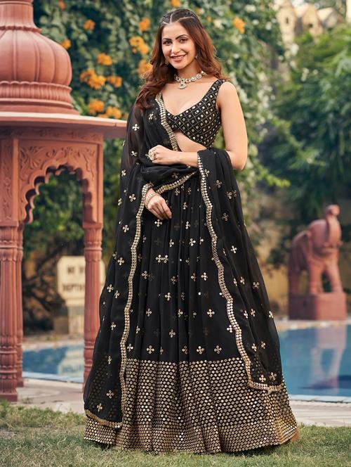 women black semi-stitched lehenga choli with dupatta - 20822391 -  Standard Image - 0