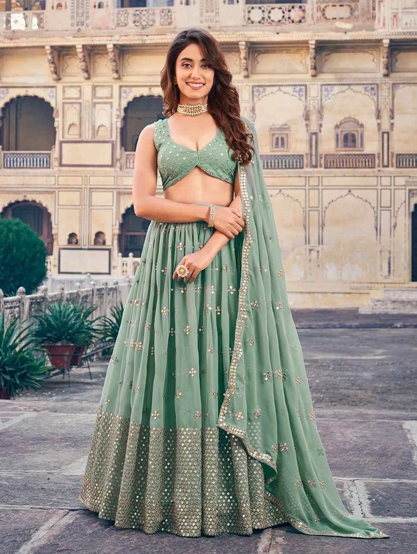 women green semi-stitched lehenga choli with dupatta