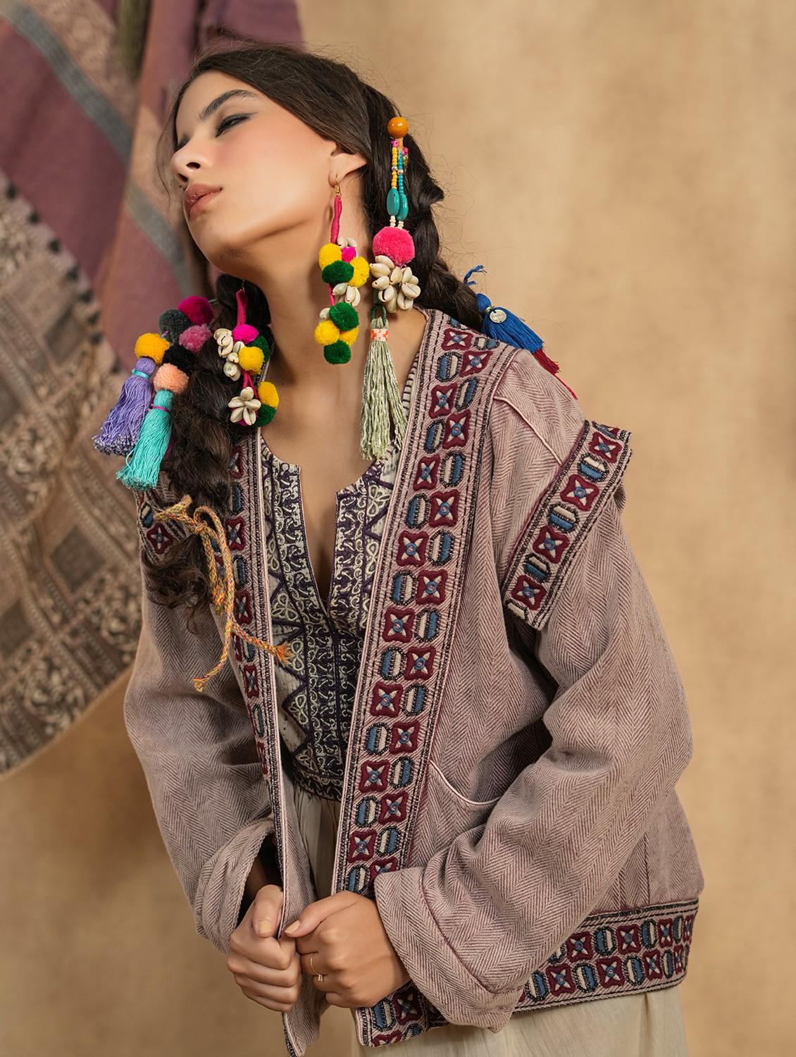 brown embroidered detailed cotton jacket - 20825203 - Standard Image - 2