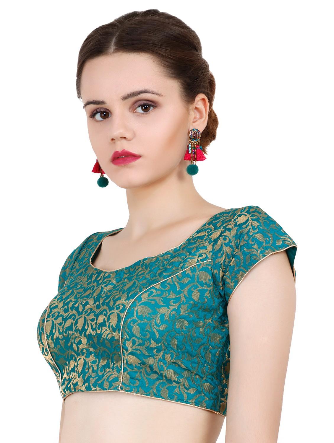 teal chanderi brocade blouse - 20825595 - Standard Image - 2