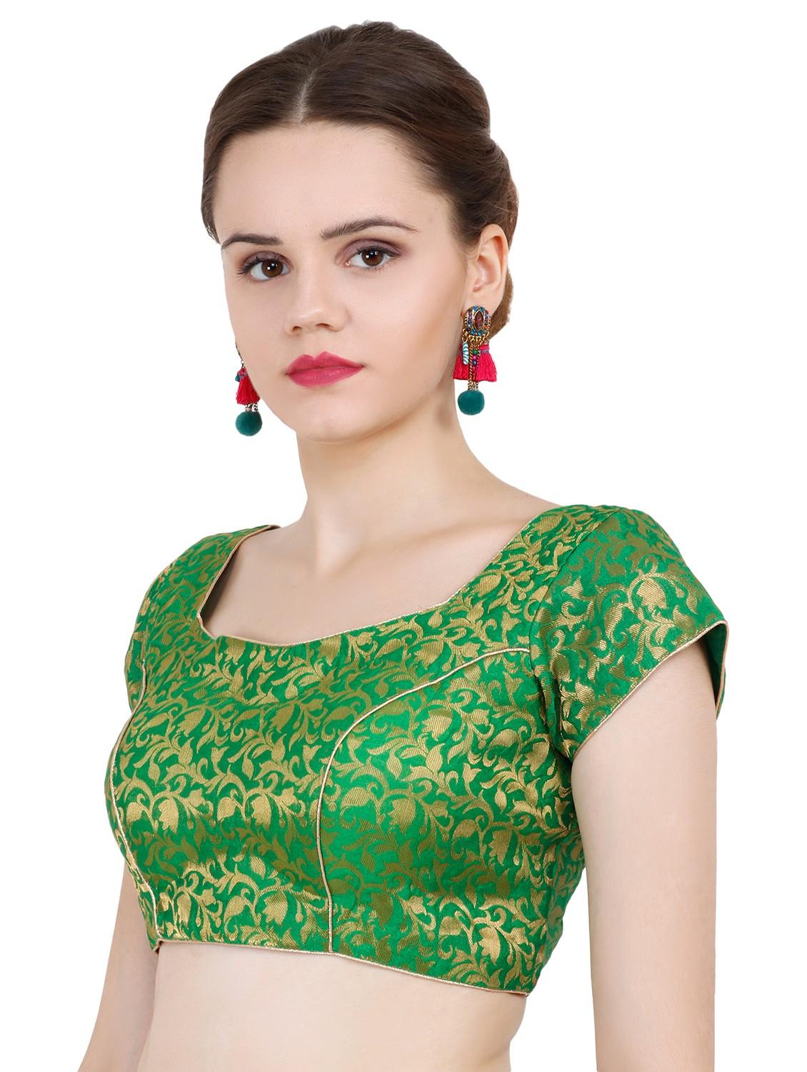 green chanderi brocade blouse - 20825600 - Standard Image - 2
