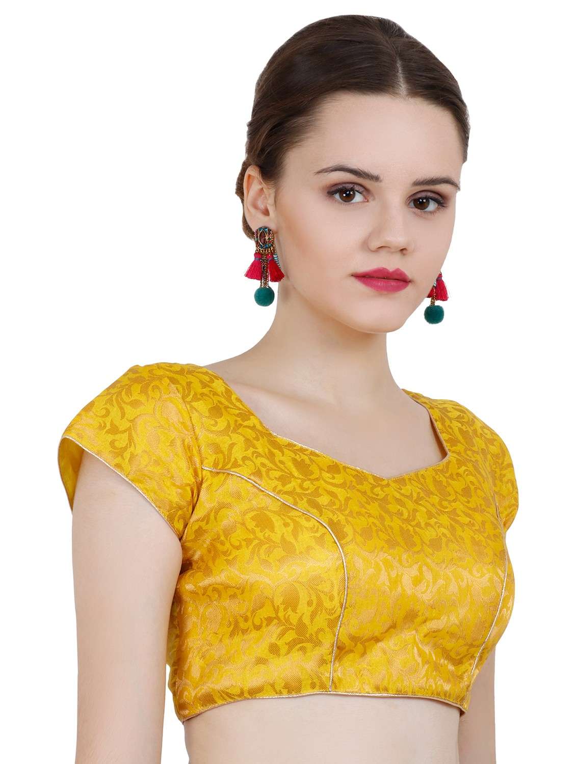 yellow chanderi brocade blouse - 20825602 - Standard Image - 2
