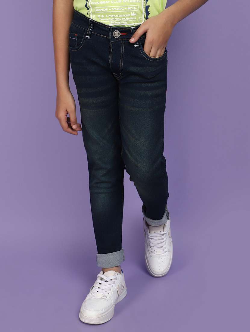 solid navy blue denim jeans