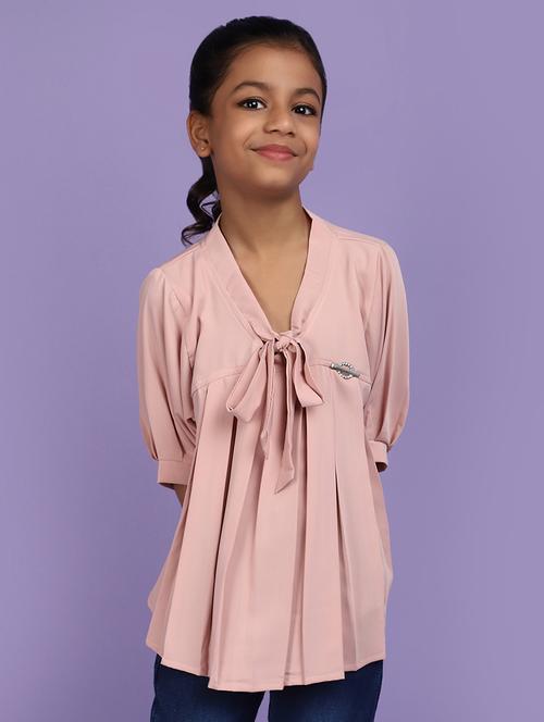 solid pink pleated detailed casual top - 20825607 - Standard Image - 0
