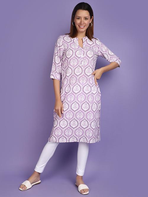 women white mandarin neck a-line kurta - 20825631 - Standard Image - 0