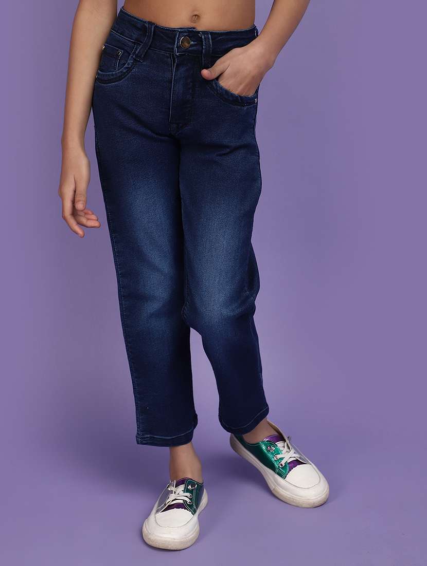 solid blue relaxed fit denim jeans