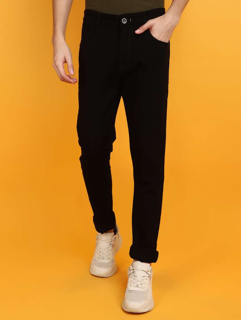 men mid rise plain denim jeans