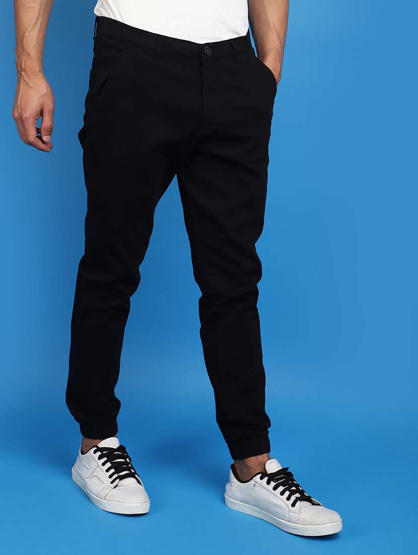 men balck solid mid rise jogger - 20825717 -  Standard Image - 2