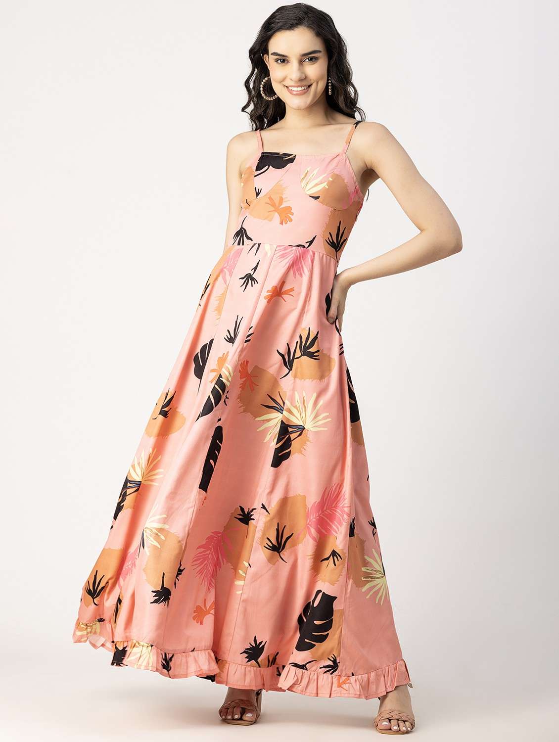 peach pink printed detailed maxi dress - 20825747 - Zoom Image - 0