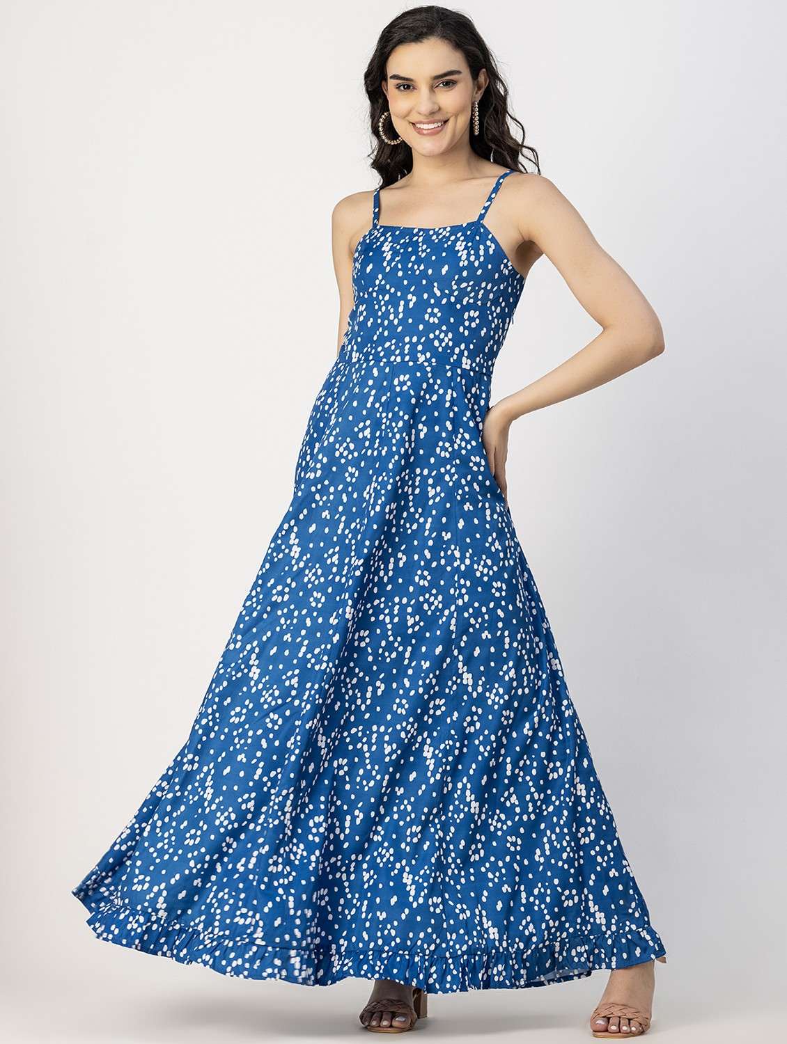 women blue abstract printed fit & flare dress