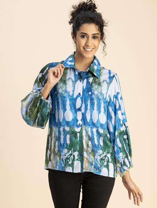 green rayon printed shirt - 20825758 - Standard Image - 0