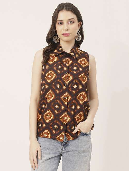 brown rayon tie & dye shirt - 20825762 -  Standard Image - 0