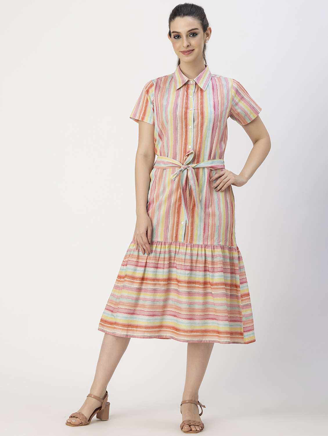 women multicolored stripes a-line dress