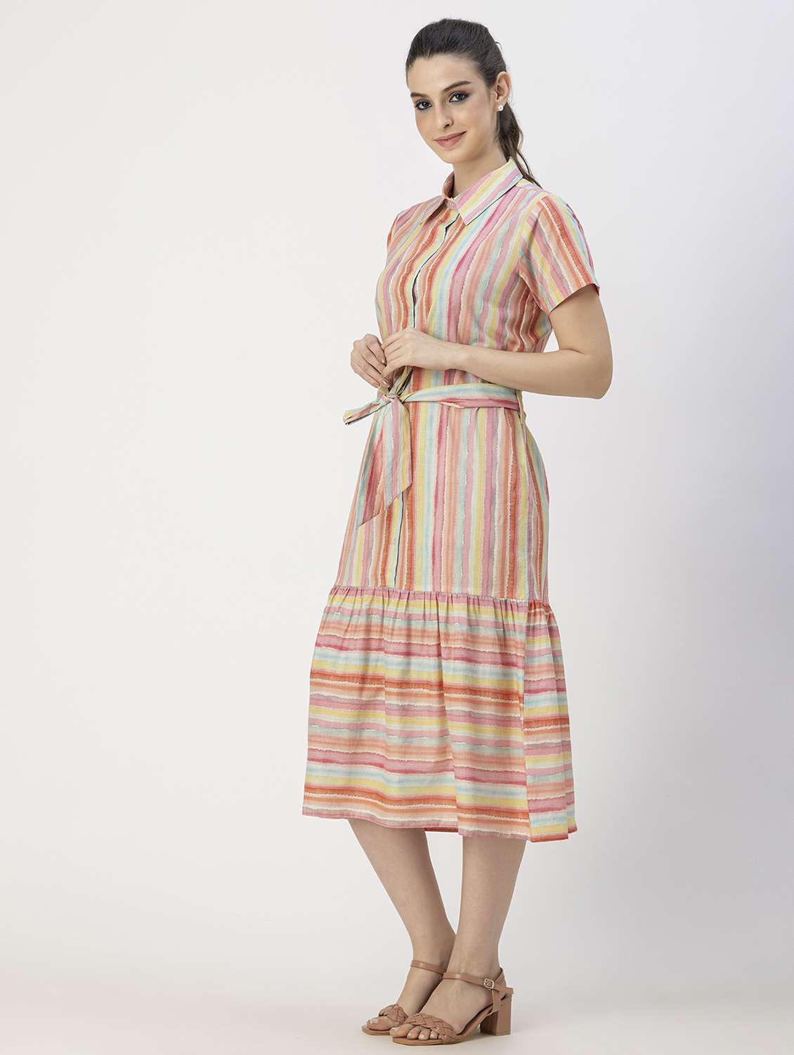 women multicolored stripes a-line dress - 20825793 -  Standard Image - 2