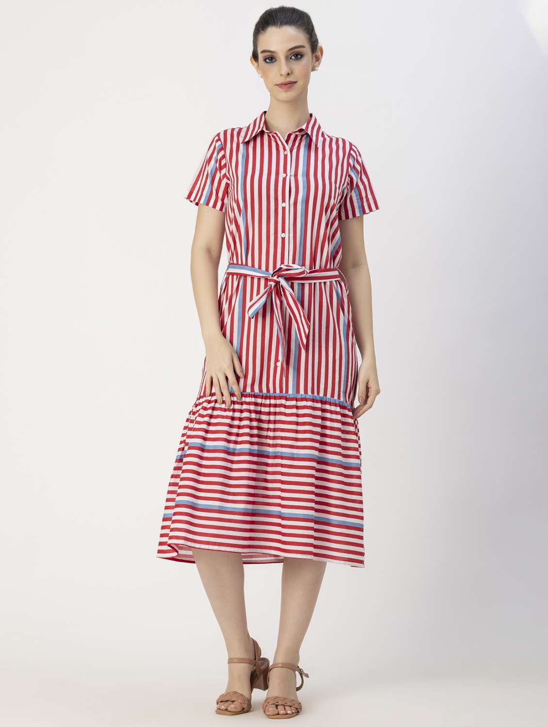 women red stripes a-line dress