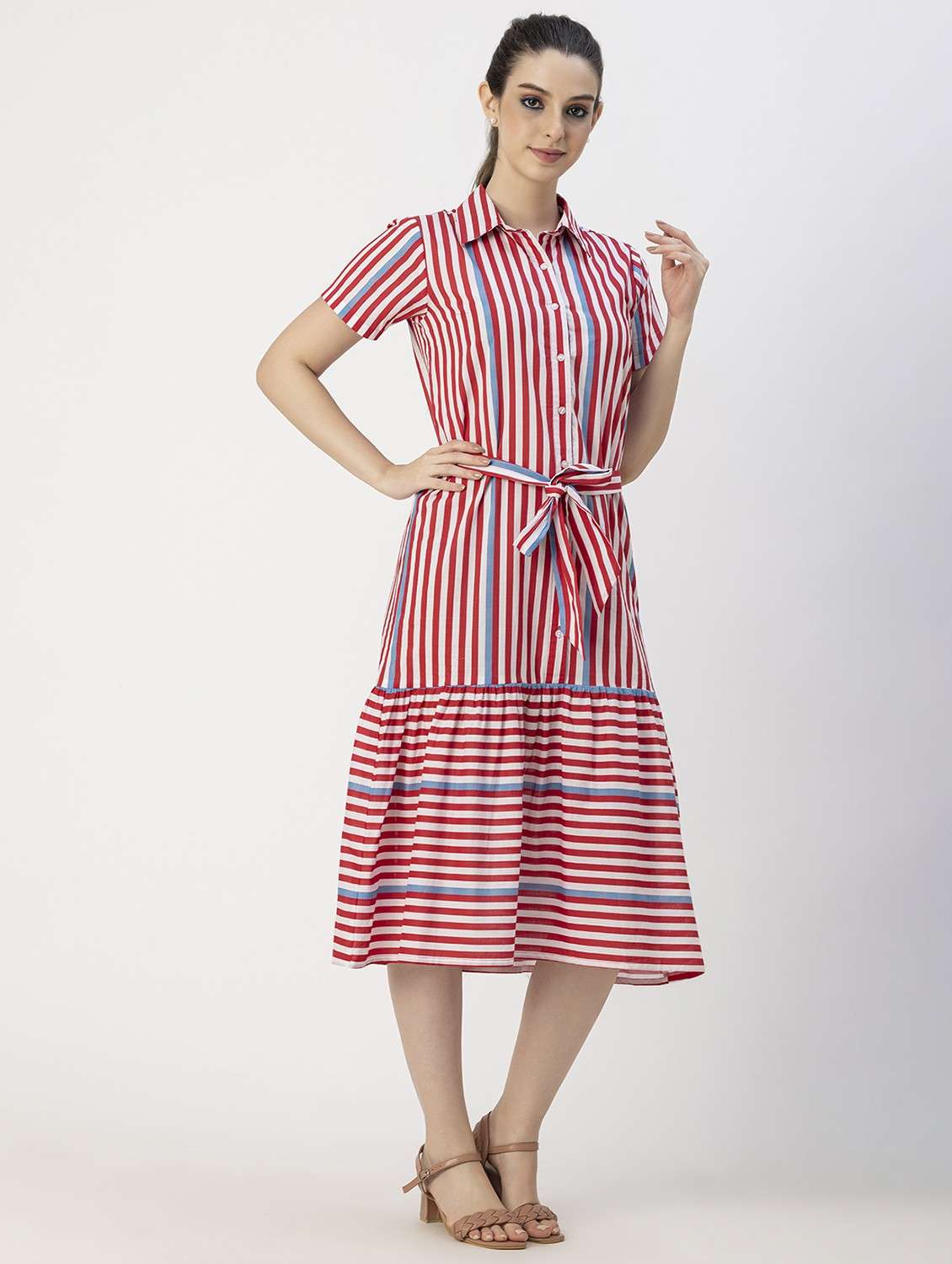 women red stripes a-line dress - 20825796 -  Standard Image - 2