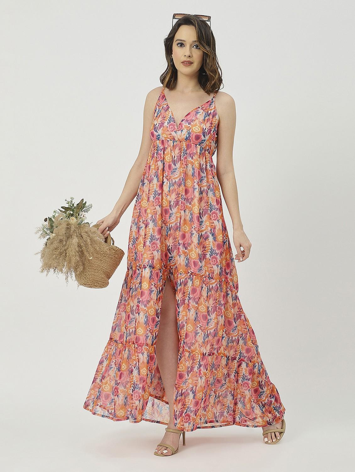 women multicolored floral printed fit & flare dress - 20825800 - Standard Image - 2