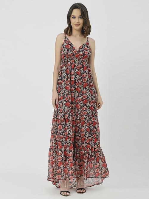 women black floral printed fit & flare dress - 20825802 -  Standard Image - 0