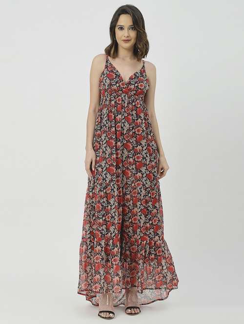 women black floral printed fit & flare dress