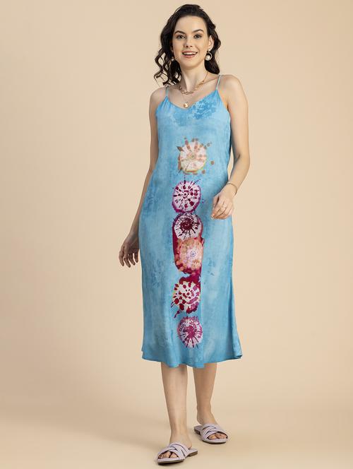 women blue tie & dye straight dress - 20825805 - Standard Image - 0