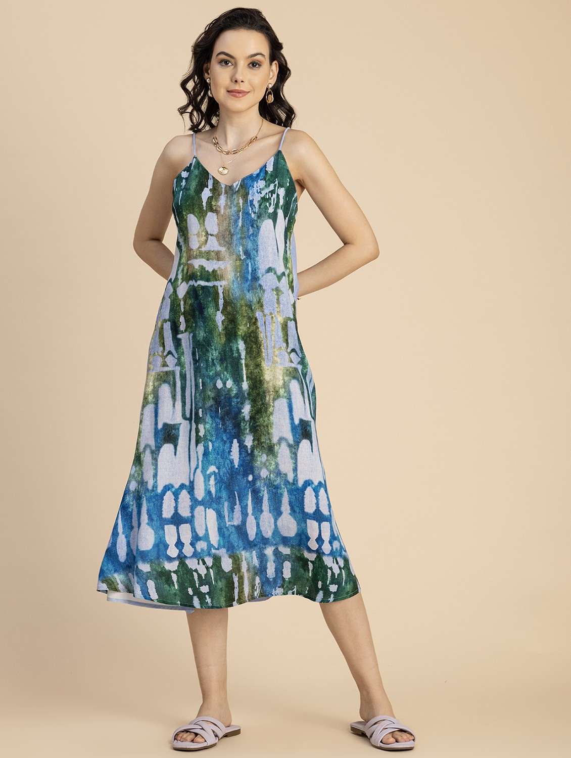 women blue tie & dye a-line dress