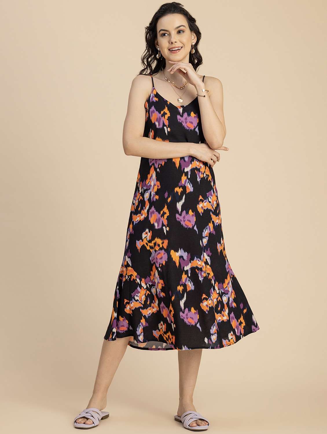 women black abstract a-line dress - 20825808 - Zoom Image - 0