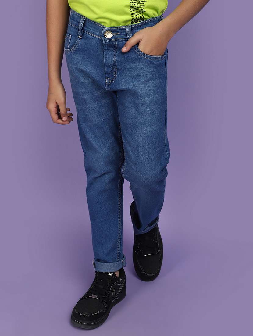 solid blue denim jeans