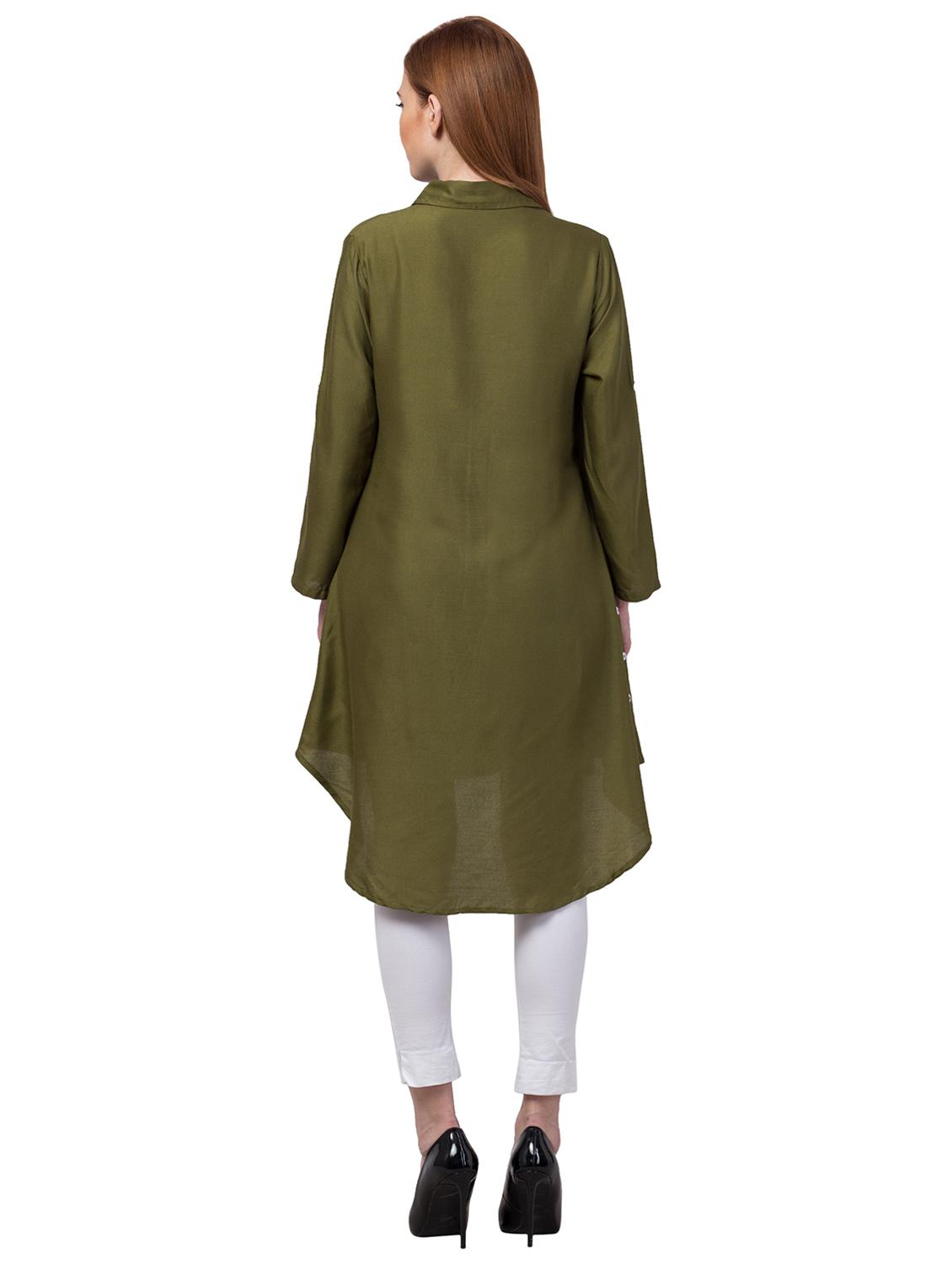 women green solid shirt collar high-low kurti - 20826914 - Standard Image - 2