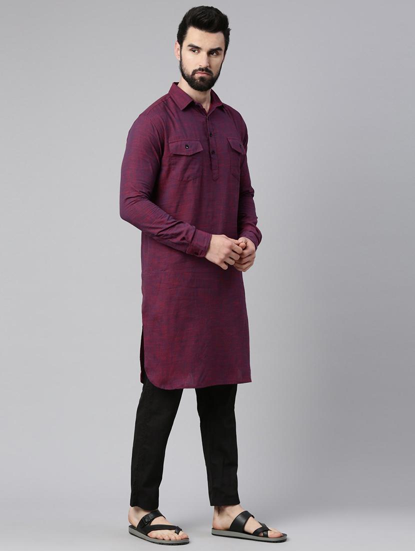 purple shirt collar paithani kurta - 20827405 - Standard Image - 2