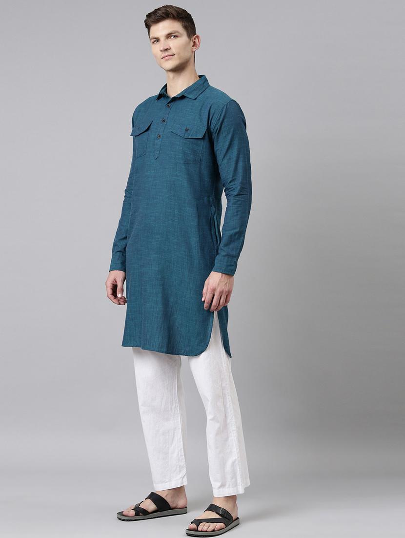 teal shirt collar paithani kurta - 20827422 - Standard Image - 2