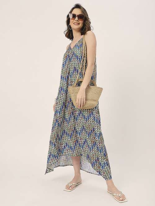 women blue printed high- low dress - 20827655 -  Standard Image - 0